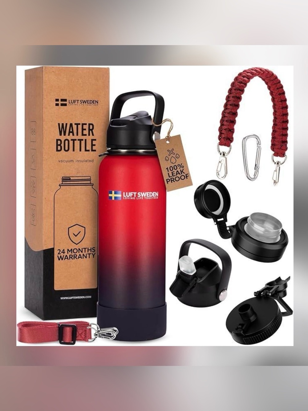 Lift Sweden Red Gradient Vacuum Insulated Water Bottle - Leak Proof